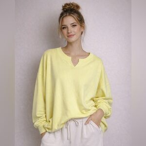 Aerie Neon Yellow Chill Out Crewneck Pullover Sweatshirt Size Medium